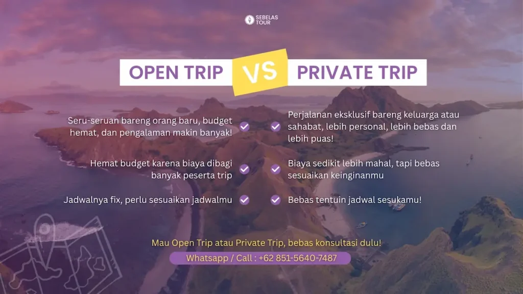 Perbandingan open trip dan private trip Labuan Bajo
